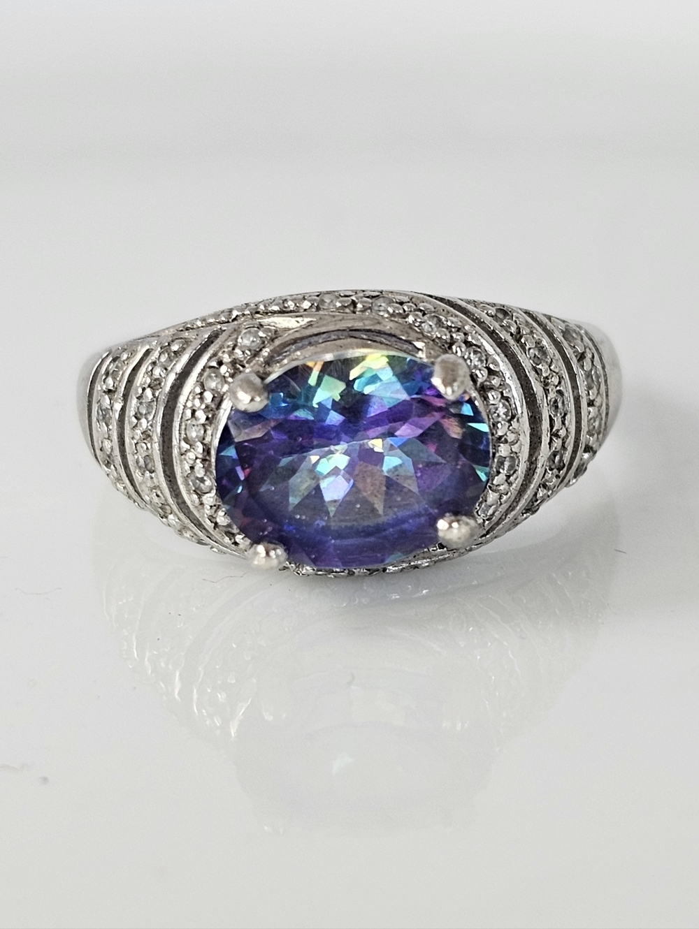 Vintage Mystic Topaz Ring Sterling Silver Rhodium Overlay Size 8!